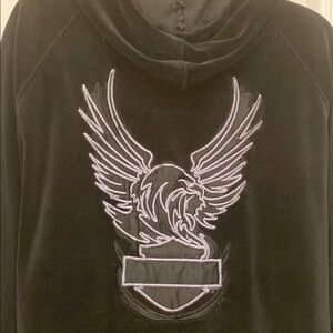HARLEY-DAVIDSON zip up Hoodie- Black velvet womenโs XL